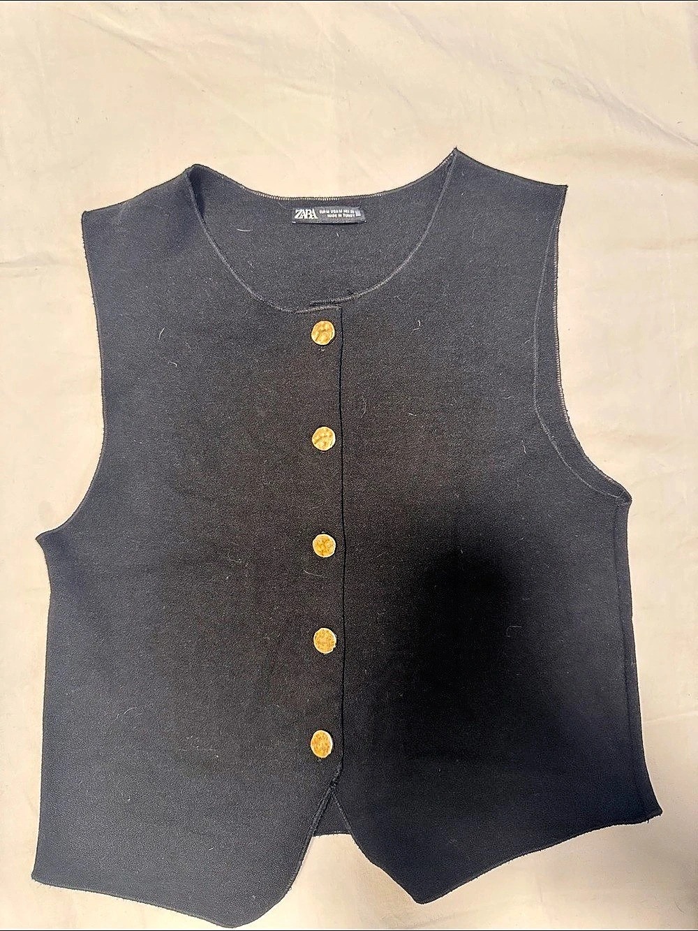 ZARA Sleeveless Button-Front Vest in Black Like New
